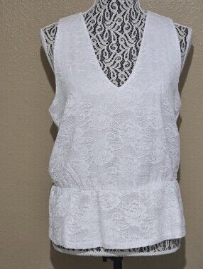 White House Black Market White Lace V-Neck Peplum Camisole